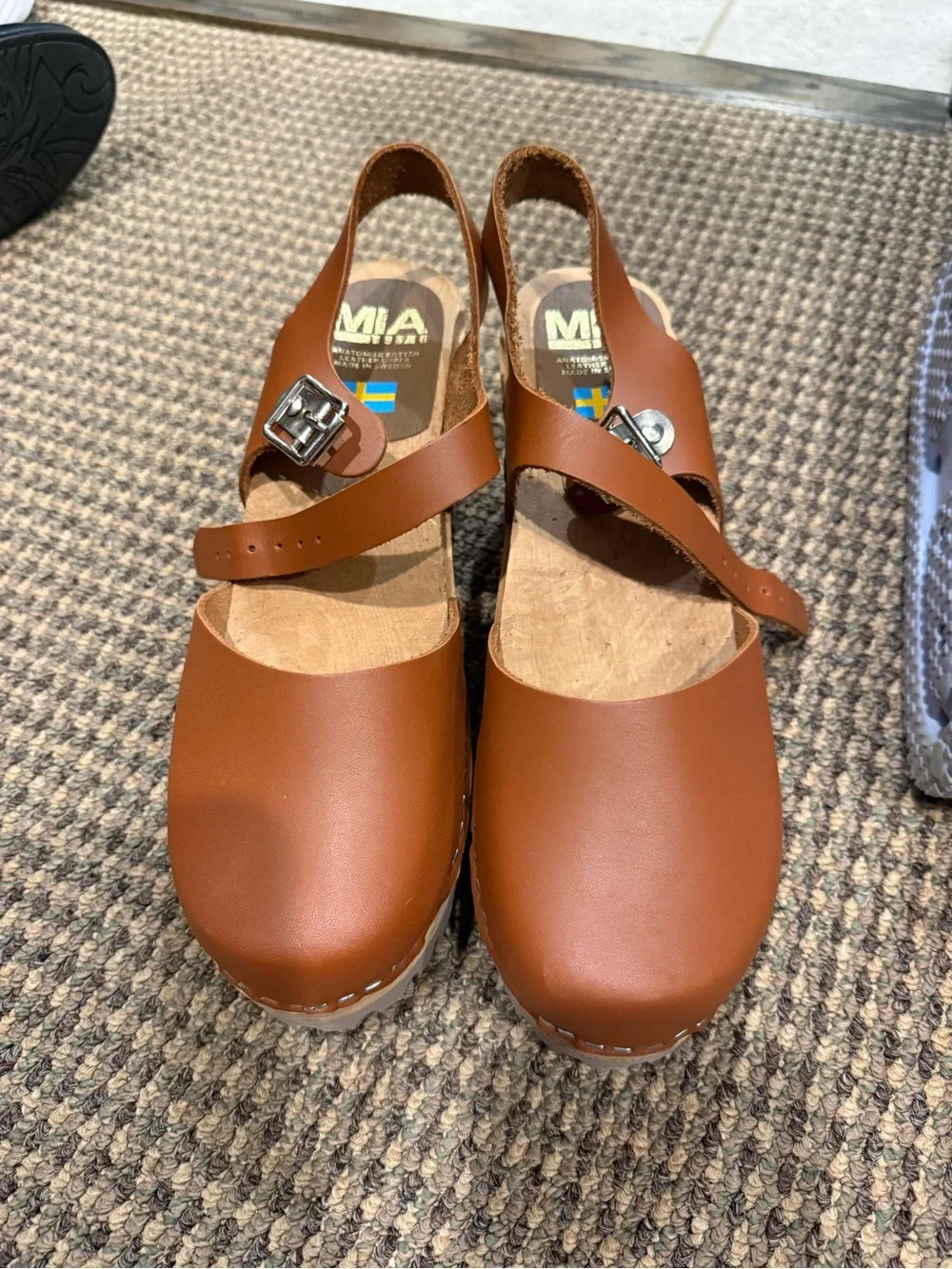 MIA Kids Tan Leather Slingback Clogs with Buckle